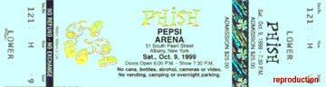 ticket scan: Phish 10-09-99 Pepsi Arena- Albany NY