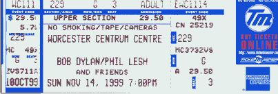 ticket scan: Bob Dylan/Phil Lesh 11-14-99 Worcester Centrum Centre- Worcester MA