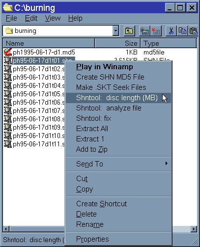 screenshot:  Shntool: disc length MB (a)